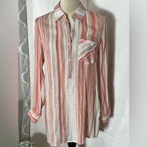 NANETTE LEPORE TUNIC TOP SZ S CORAL WHITE STRIPE SPRING SUMMER SWIMSUIT COVERUP